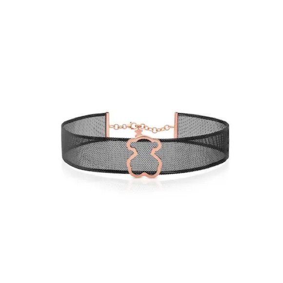 Tous Jewelry - Tous Black Mesh Necklace with Rose Gold Bear Pendant